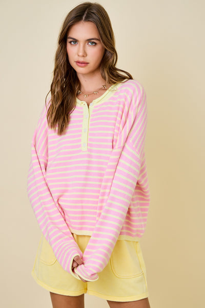 a certain something striped knit henley | pink lemonade