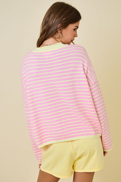 a certain something striped knit henley | pink lemonade