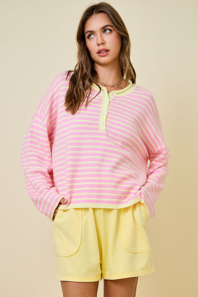 a certain something striped knit henley | pink lemonade