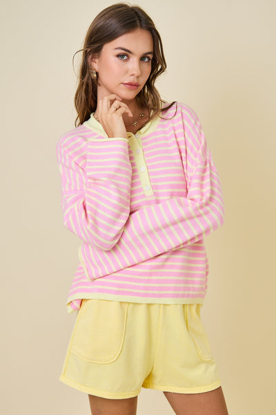 a certain something striped knit henley | pink lemonade