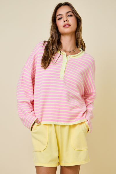 a certain something striped knit henley | pink lemonade