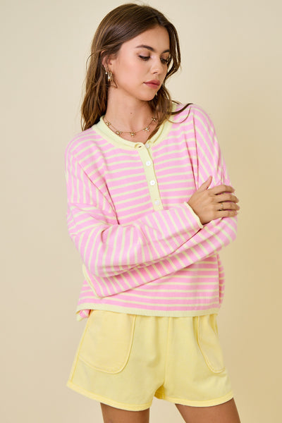 a certain something striped knit henley | pink lemonade