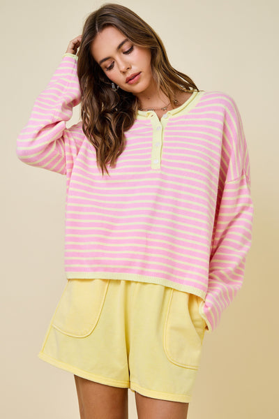 a certain something striped knit henley | pink lemonade