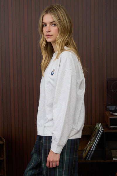 giving you my heart teddy embroidery knit top | heather grey
