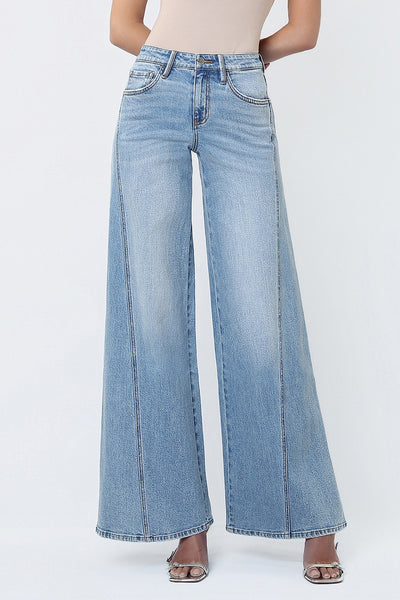 ellie mid rise twisted seam palazzo jeans | sulphur springs