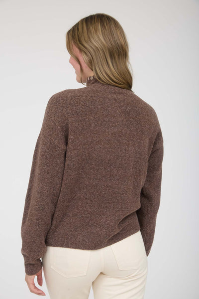 quiet moments floral embroidered mock neck sweater | brown
