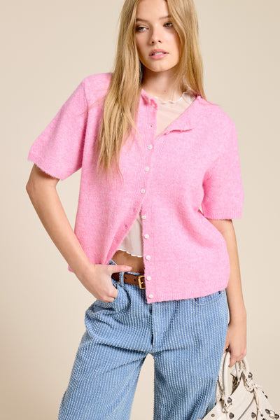 twice as nice short sleeve cardigan | pink