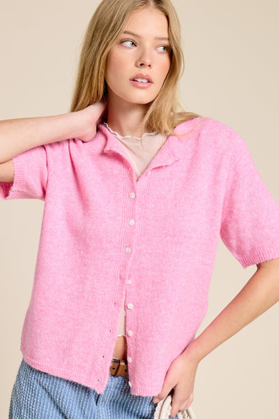 twice as nice short sleeve cardigan | pink