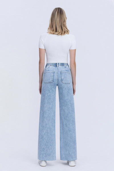 kolby high rise drawstring waist wide leg jeans | clearly