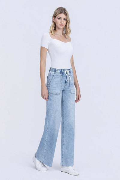 kolby high rise drawstring waist wide leg jeans | clearly