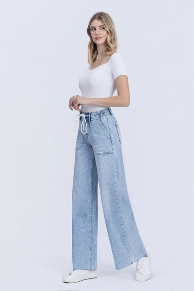 kolby high rise drawstring waist wide leg jeans | clearly