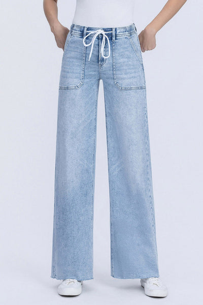 kolby high rise drawstring waist wide leg jeans | clearly