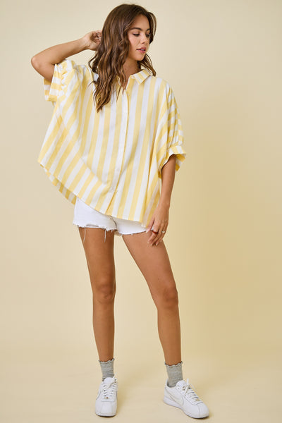here for the cheer striped oversized button down top | lemon