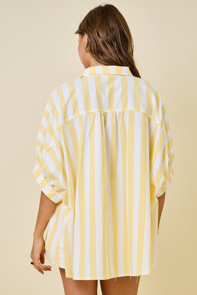 here for the cheer striped oversized button down top | lemon