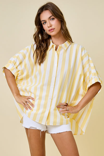 here for the cheer striped oversized button down top | lemon