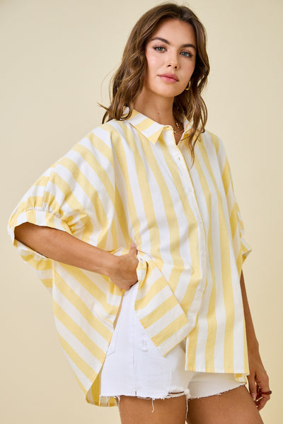 here for the cheer striped oversized button down top | lemon