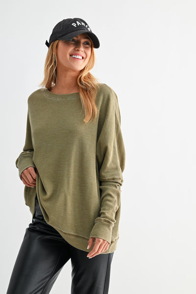 tied to perfection waffle knit top | camo green