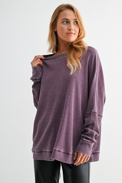 tied to perfection waffle knit top | dark plum