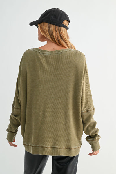 tied to perfection waffle knit top | camo green