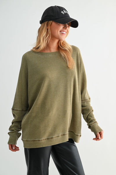 tied to perfection waffle knit top | camo green
