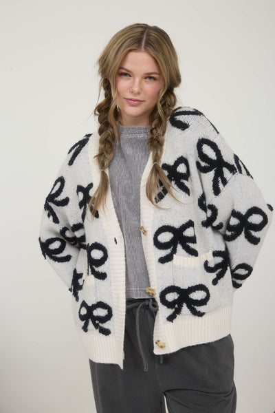 inner peace bow pattern cardigan | off white