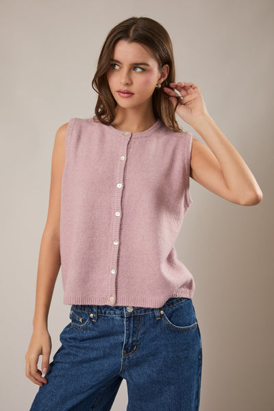 lines yet written sleeveless cardigan | blush
