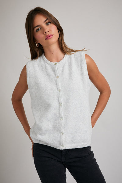 lines yet written sleeveless cardigan | lt h. grey