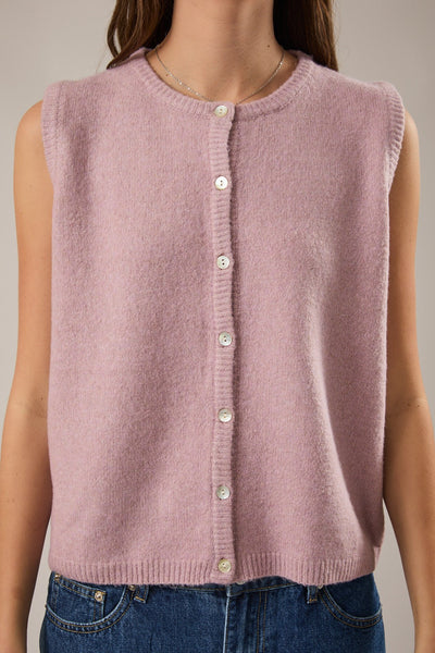 lines yet written sleeveless cardigan | blush