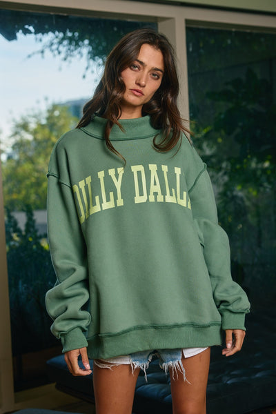 dilly dally mock neck sweatshirt | green + neon lime