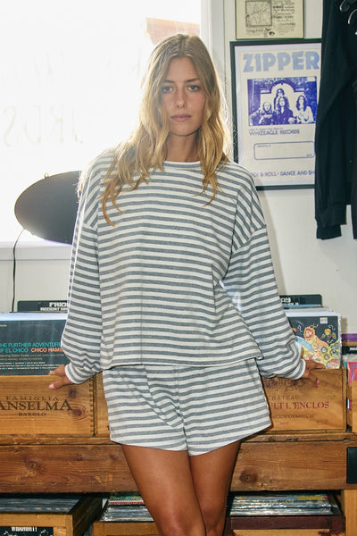 naturally easy oversized striped top | grey + ivory
