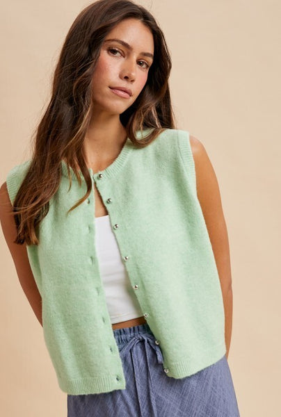 comes back around melange wool button down sweater | lime
