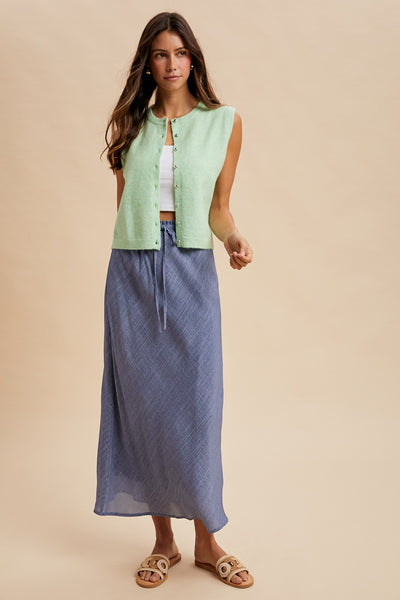 comes back around melange wool button down sweater | lime