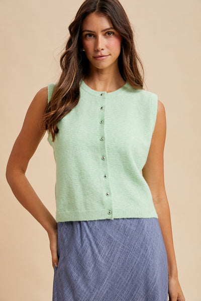 comes back around melange wool button down sweater | lime