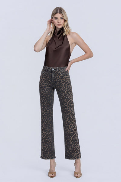 sabrina high rise slim wide jeans | leopard print