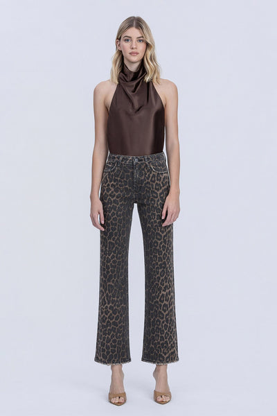 sabrina high rise slim wide jeans | leopard print