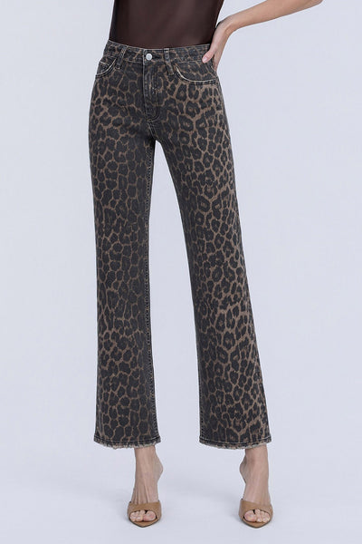 sabrina high rise slim wide jeans | leopard print