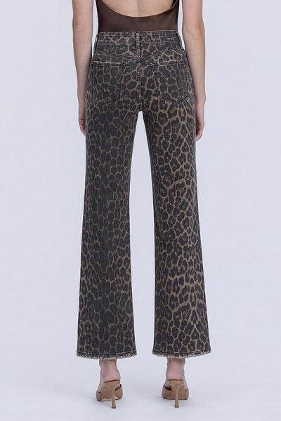 sabrina high rise slim wide jeans | leopard print