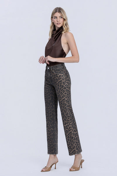 sabrina high rise slim wide jeans | leopard print