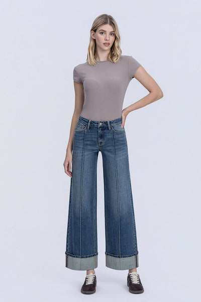 norris mid rise pintuck cuffed baggy wide leg jeans | authenticity