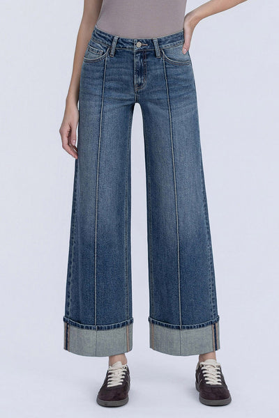 norris mid rise pintuck cuffed baggy wide leg jeans | authenticity