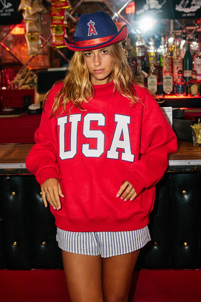 USA + flag reversible mock neck sweatshirt | red