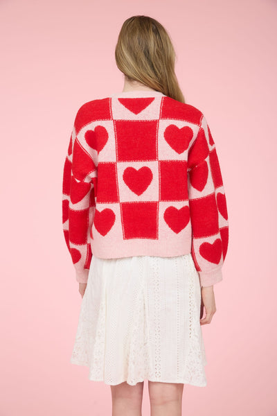 lots of love checkered heart sweater | red