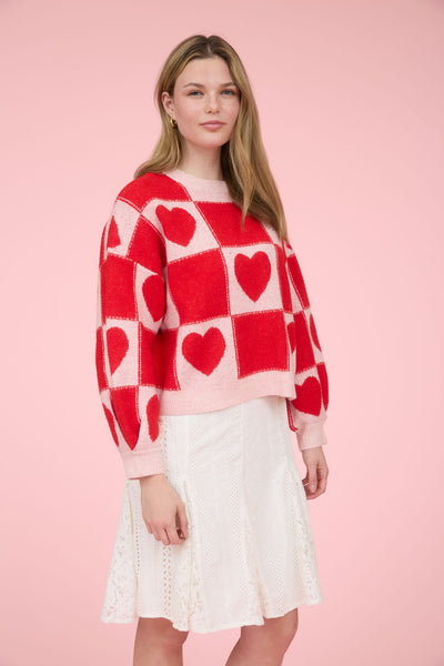 lots of love checkered heart sweater | red