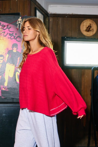 get back to it open back reverse stitched top | crimson