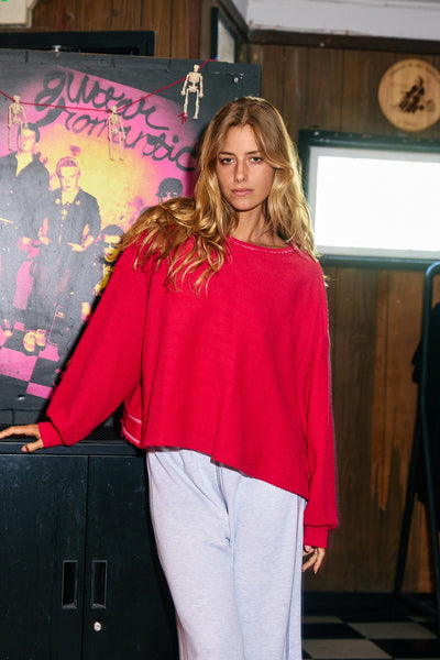 get back to it open back reverse stitched top | crimson