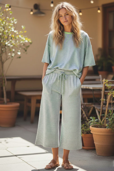 clean lines striped knit set | mint + lilac