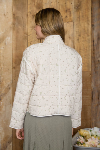 unending warmth quilted floral puffer jacket | light khaki