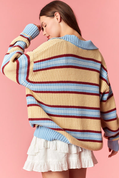 from far & away striped collared sweater | lt blue + lt yellow