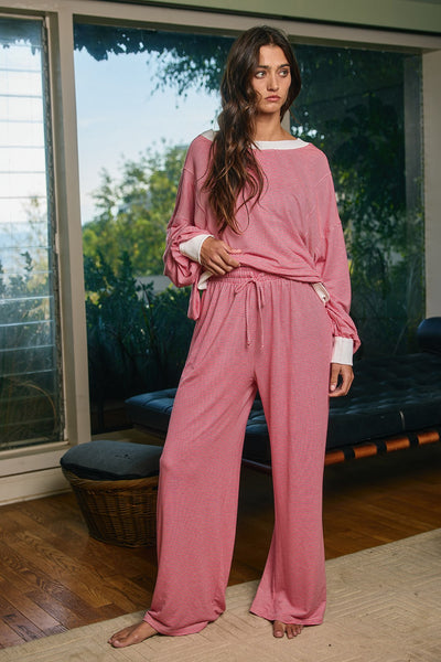 christmas cutie striped drawstring wide leg lounge pants | red