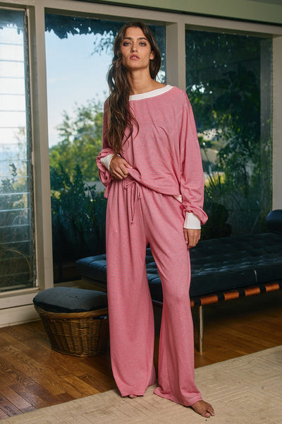 christmas cutie striped drawstring wide leg lounge pants | red